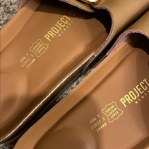 Project Cloud Brown Slide Sandals with Gold Buckle - Picture 2 of 4
